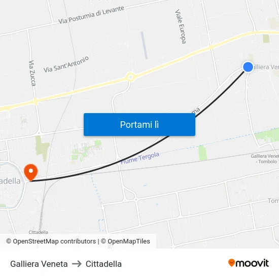 Galliera Veneta to Cittadella map