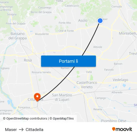 Maser to Cittadella map