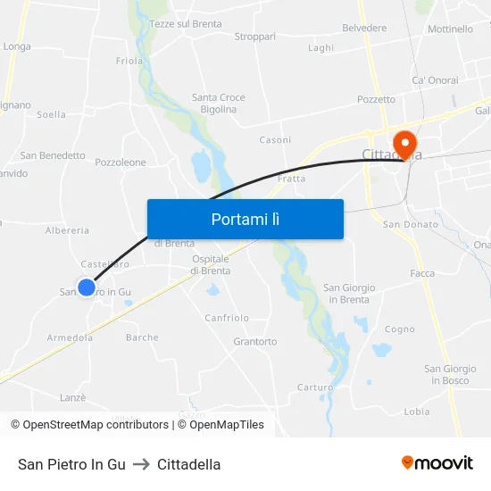 San Pietro In Gu to Cittadella map