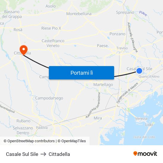 Casale Sul Sile to Cittadella map