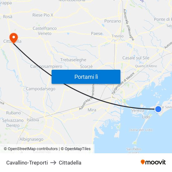 Cavallino-Treporti to Cittadella map