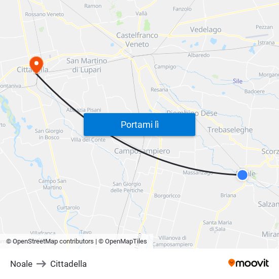 Noale to Cittadella map