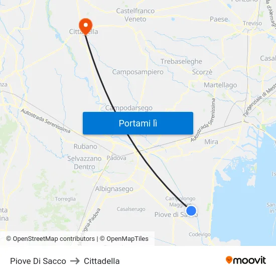 Piove Di Sacco to Cittadella map