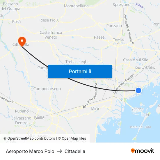 Aeroporto Marco Polo to Cittadella map