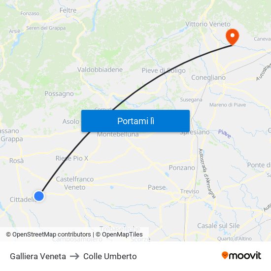 Galliera Veneta to Colle Umberto map