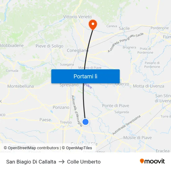 San Biagio Di Callalta to Colle Umberto map
