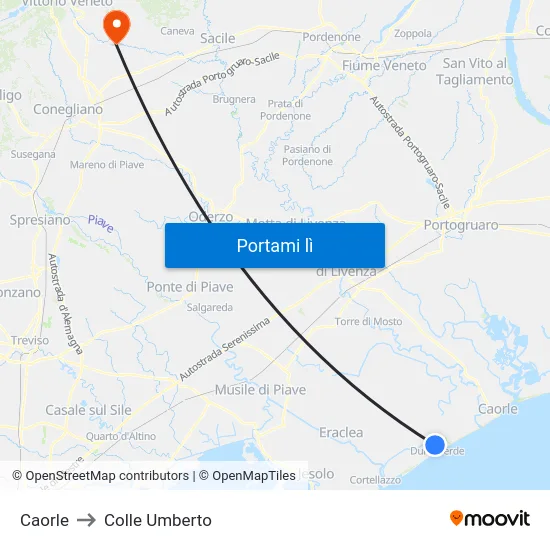 Caorle to Colle Umberto map