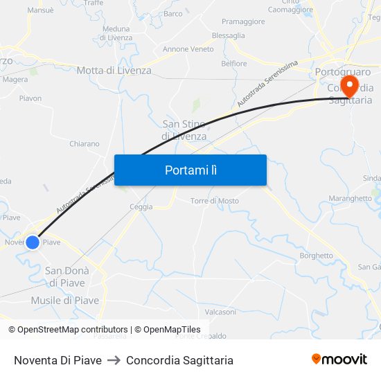 Noventa Di Piave to Concordia Sagittaria map