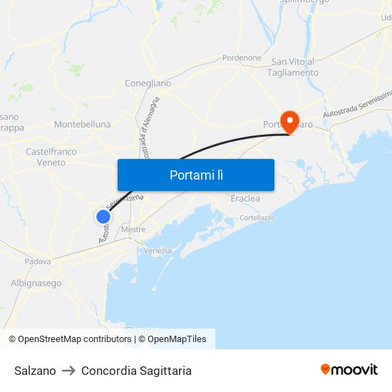 Salzano to Concordia Sagittaria map