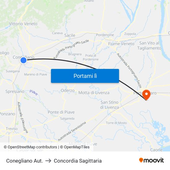 Conegliano Aut. to Concordia Sagittaria map