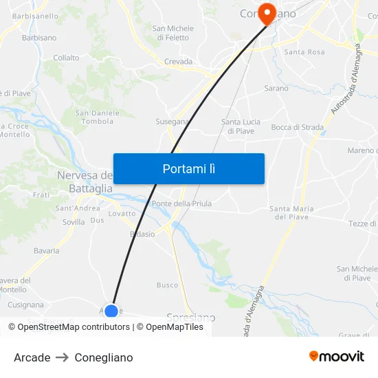Arcade to Conegliano map