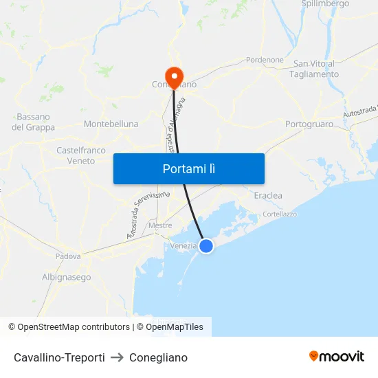 Cavallino-Treporti to Conegliano map