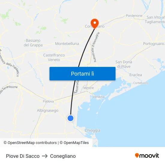 Piove Di Sacco to Conegliano map