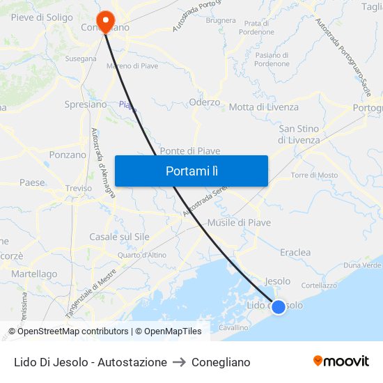 Lido Di Jesolo - Autostazione to Conegliano map
