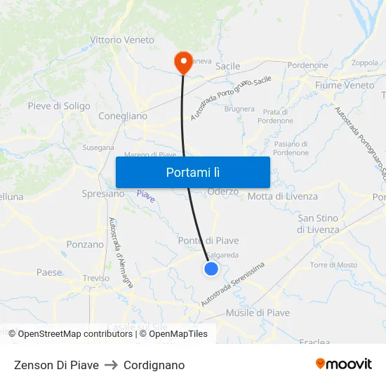 Zenson Di Piave to Cordignano map