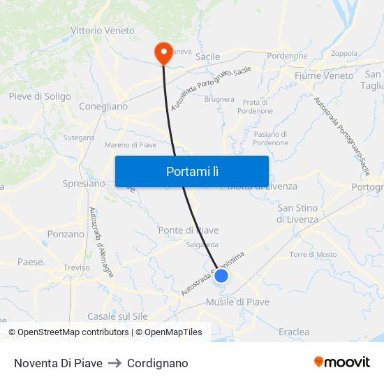 Noventa Di Piave to Cordignano map