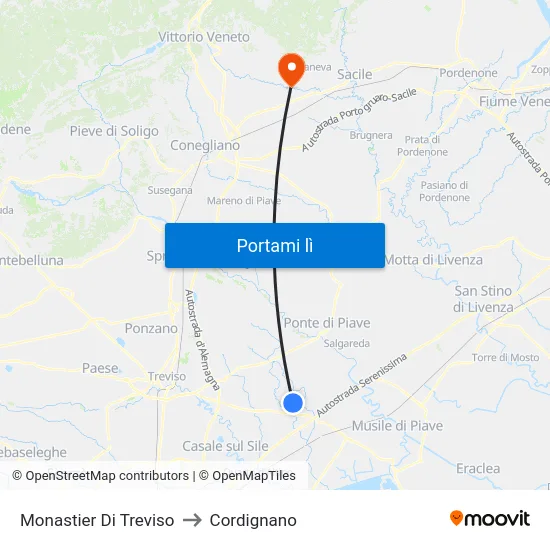 Monastier Di Treviso to Cordignano map