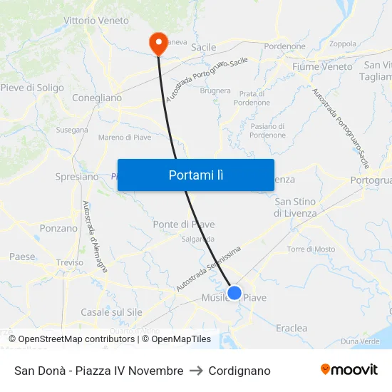 San Donà - Piazza IV Novembre to Cordignano map