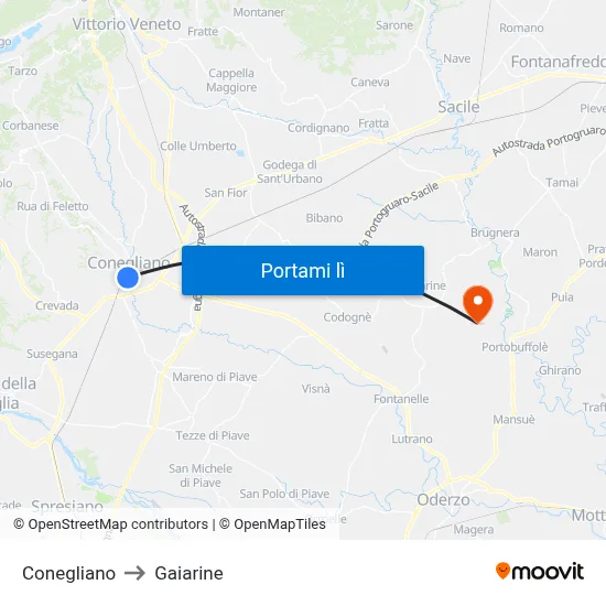 Conegliano to Gaiarine map