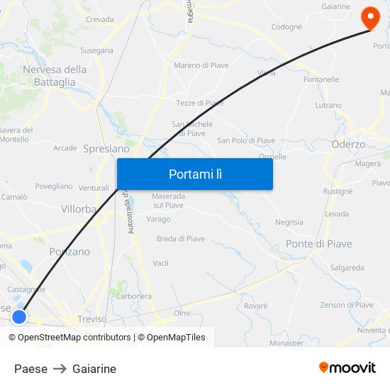 Paese to Gaiarine map