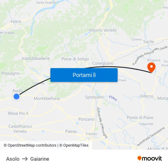 Asolo to Gaiarine map