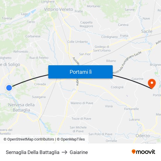 Sernaglia Della Battaglia to Gaiarine map