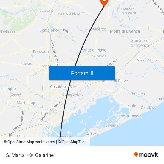 S. Marta to Gaiarine map