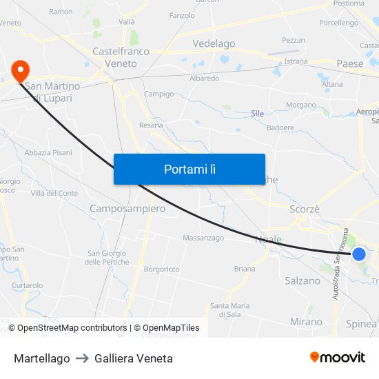 Martellago to Galliera Veneta map