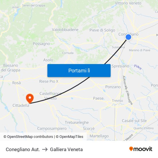 Conegliano Aut. to Galliera Veneta map