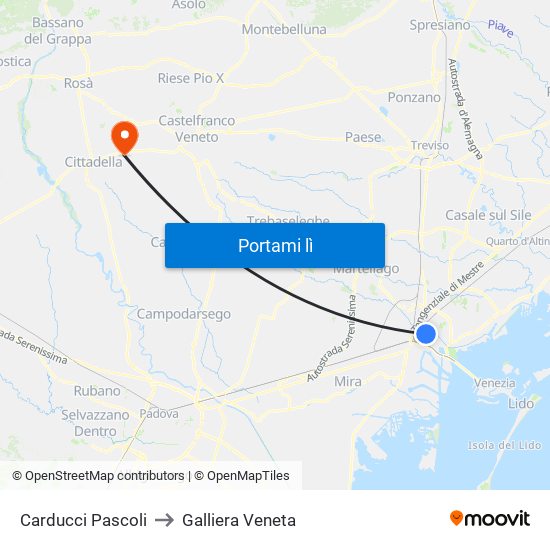 Carducci Pascoli to Galliera Veneta map