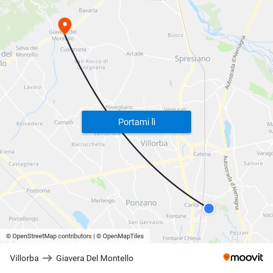 Villorba to Giavera Del Montello map