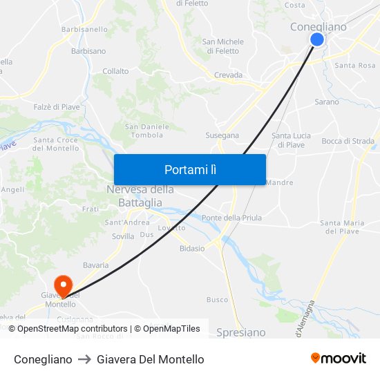 Conegliano to Giavera Del Montello map