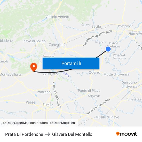 Prata Di Pordenone to Giavera Del Montello map