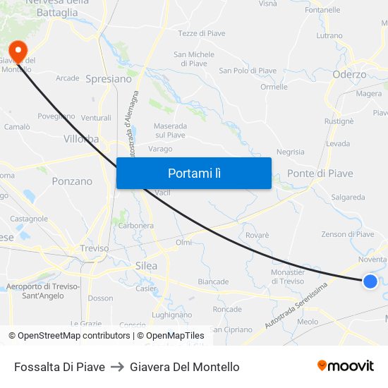 Fossalta Di Piave to Giavera Del Montello map