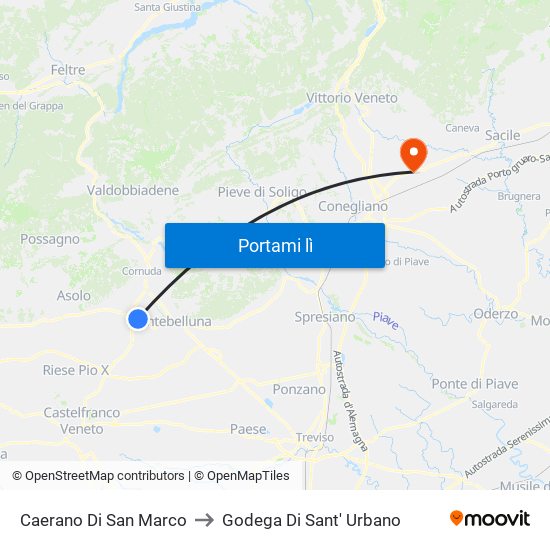 Caerano Di San Marco to Godega Di Sant' Urbano map