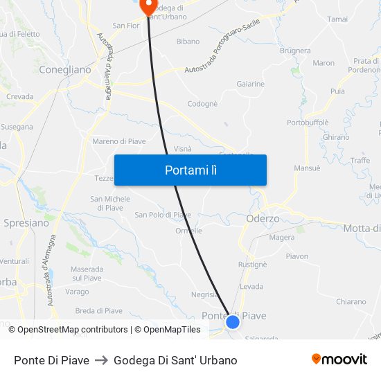 Ponte Di Piave to Godega Di Sant' Urbano map