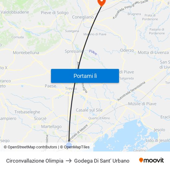 Circonvallazione Olimpia to Godega Di Sant' Urbano map