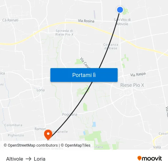 Altivole to Loria map