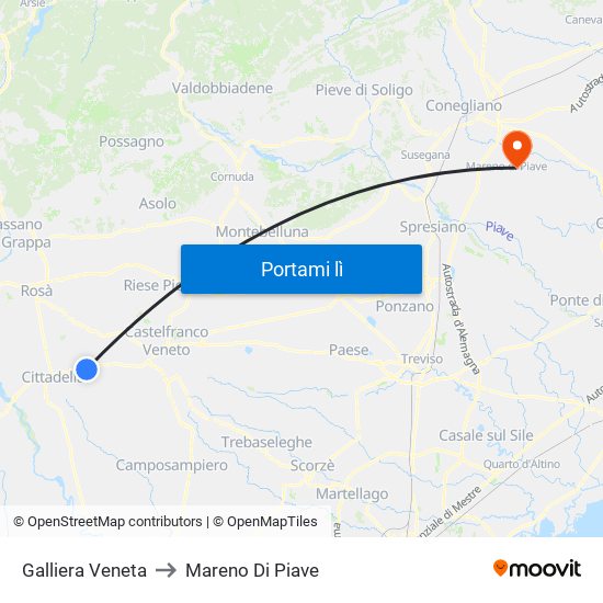 Galliera Veneta to Mareno Di Piave map