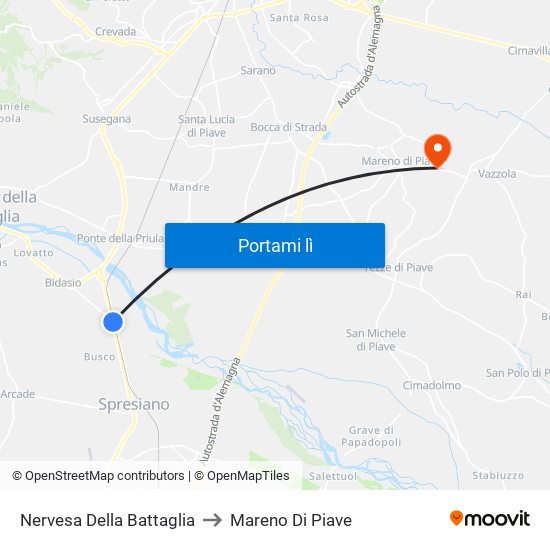 Nervesa Della Battaglia to Mareno Di Piave map