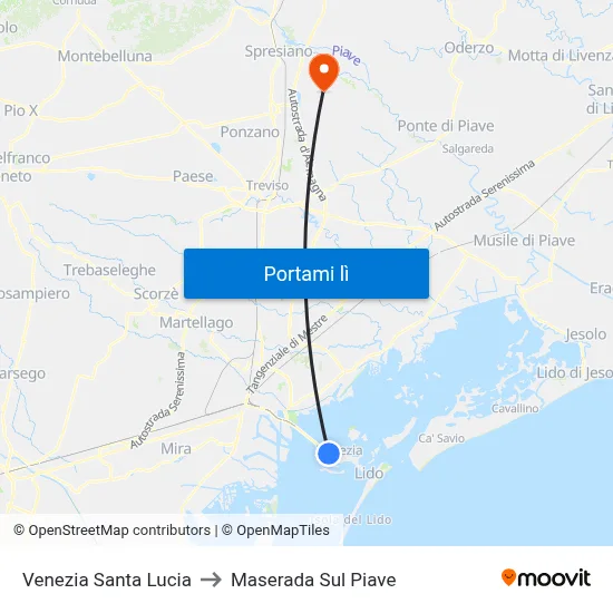 Venezia Santa Lucia to Maserada Sul Piave map