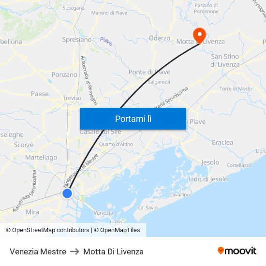 Venezia Mestre to Motta Di Livenza map