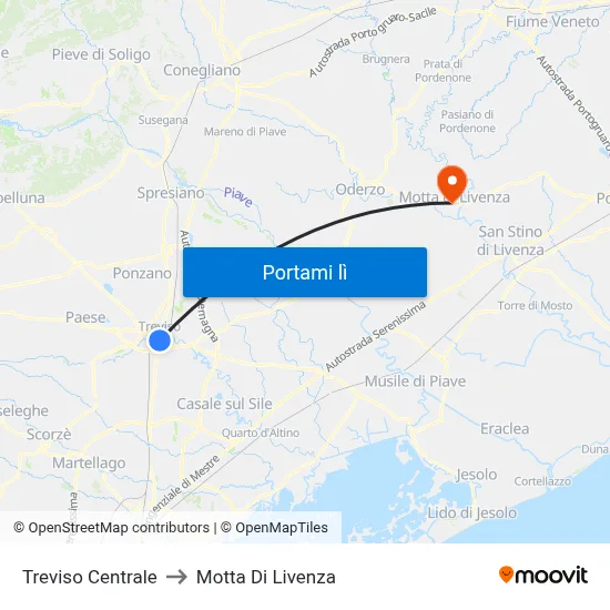 Treviso Centrale to Motta Di Livenza map