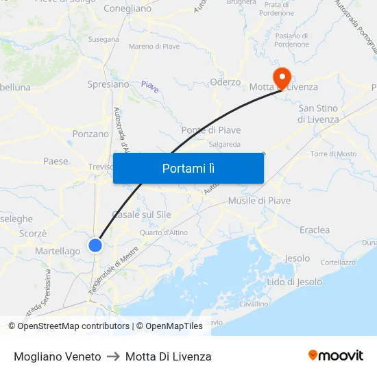 Mogliano Veneto to Motta Di Livenza map