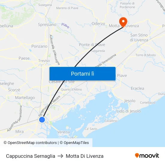 Cappuccina Sernaglia to Motta Di Livenza map