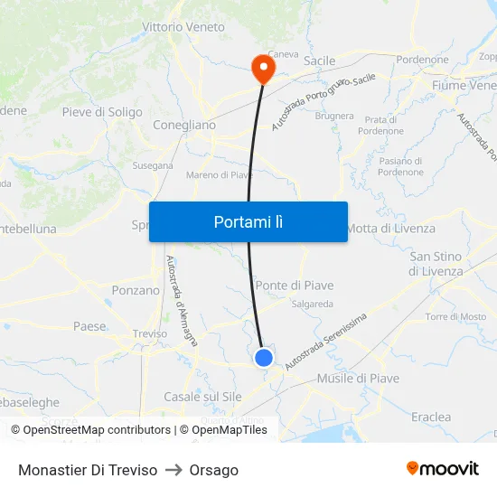 Monastier Di Treviso to Orsago map