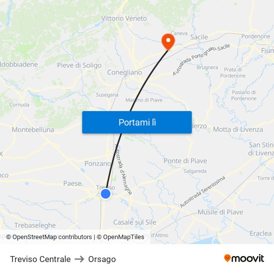 Treviso Centrale to Orsago map