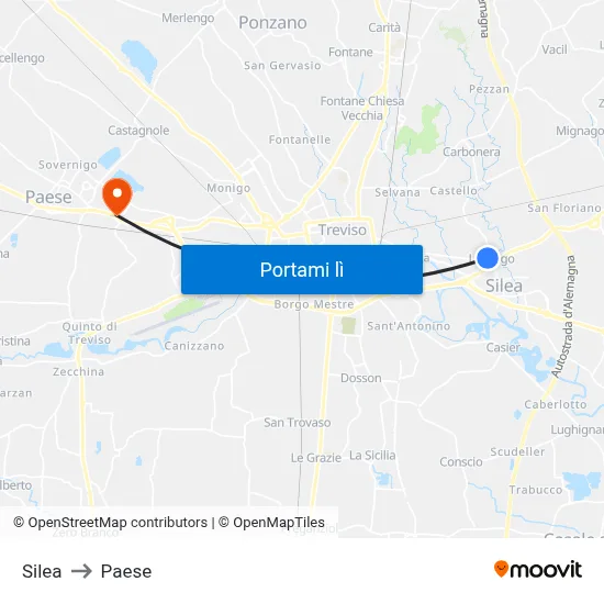Silea to Paese map