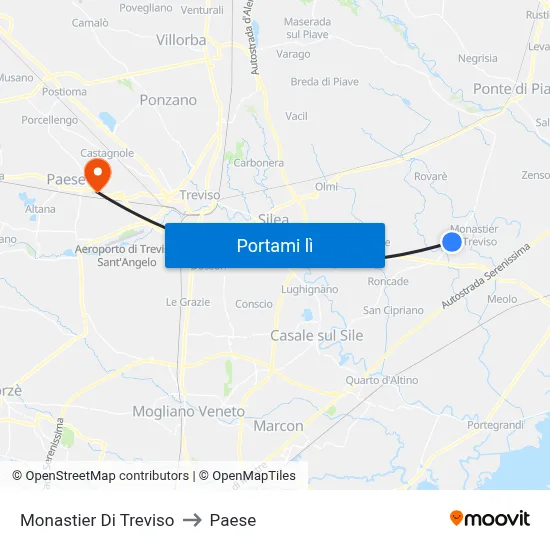 Monastier Di Treviso to Paese map