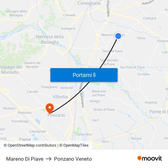 Mareno Di Piave to Ponzano Veneto map